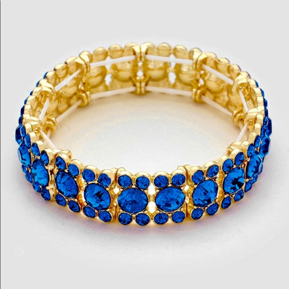 Sapphire Blue Gold Stretch Evening Bracelet